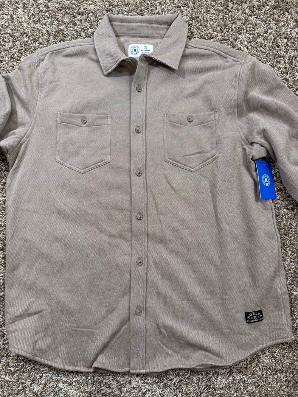 Hurley Men's Beige/Taupe Long-Sleeve Button-Down Shirt